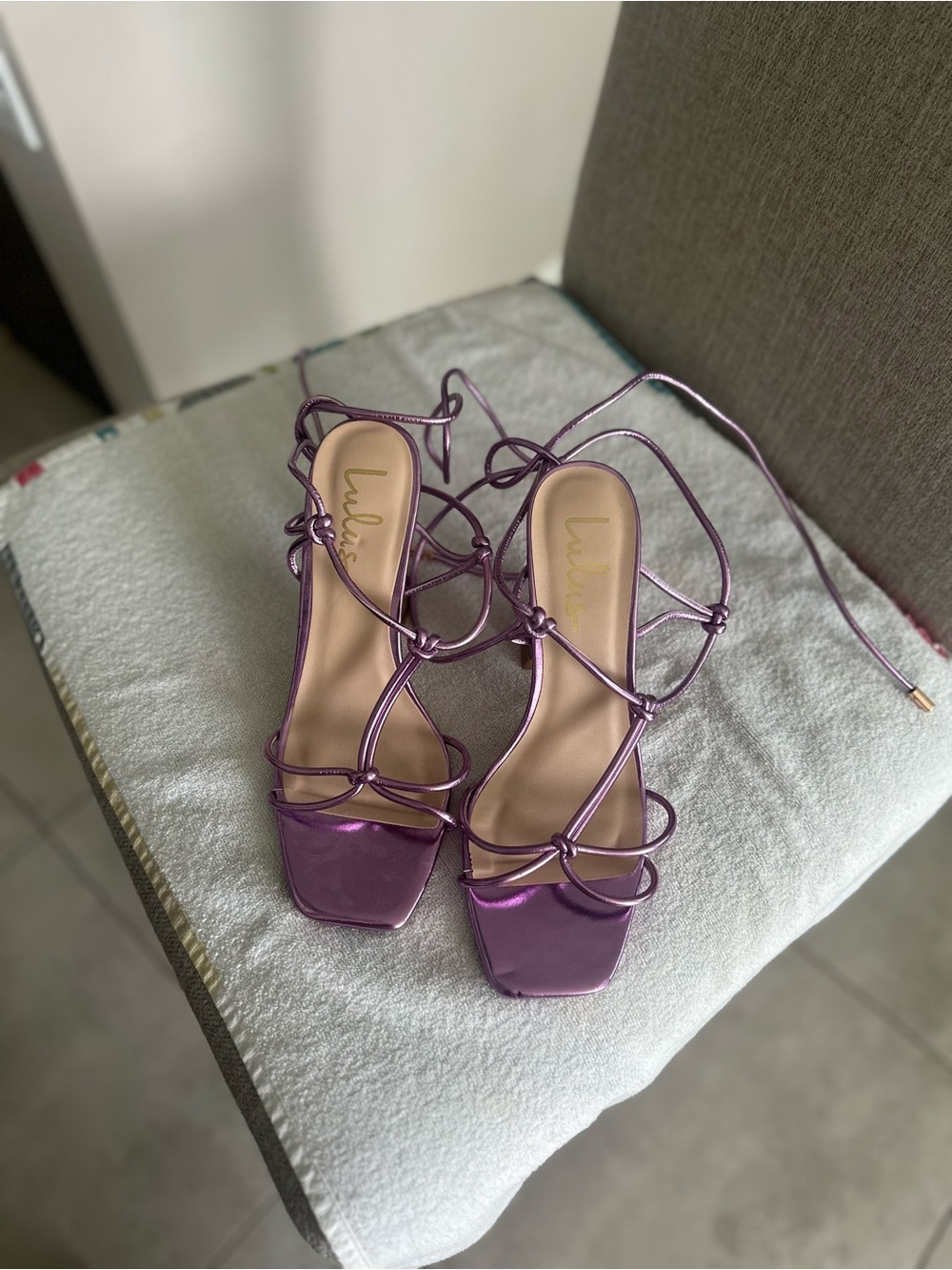 Lulu's Shimmery Lavender Lace-Up Strappy Heels